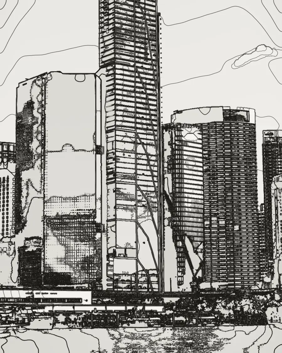 Sydney: office towers in the city centre, drawn in survey contour lines.